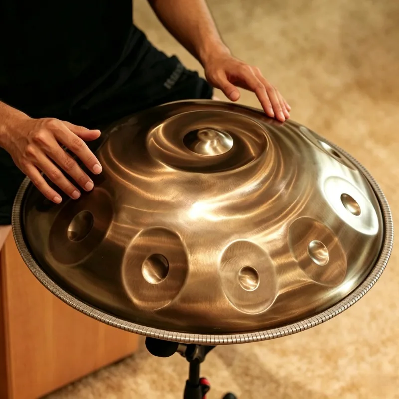 22 Inch HandPan Drum 9 Notes D Minor Hand Drums Beginner Professional Handmade Hand Pan for Meditation Sound Healing with Rack