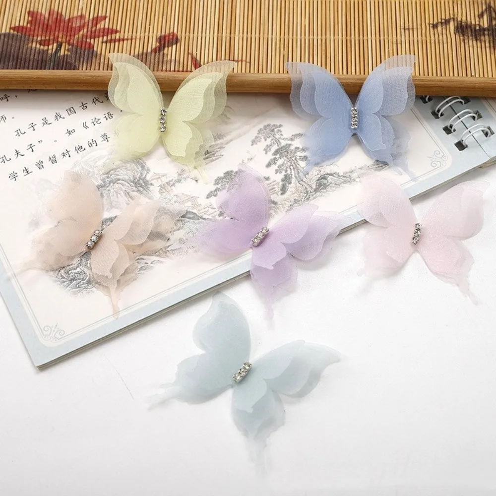 20pcs Gradient Color Organza Fabric Butterfly Appliques 3D 5CM Chiffon Butterfly Dreamy Translucent DIY Sewing Craft Decoration