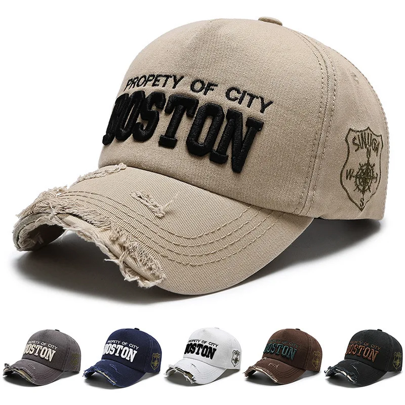 

Distressed Side Letter Denim Baseball Cap Cap Soft Top Women Spring Summer Casual Sun UV Protection Visor Hat