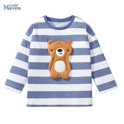 Little maven Spring Autumn Cotton Unisex Tops Kids Clothes Cartoon Bears Applique Girls Boys Striped T-shirts Casual Cute Tees