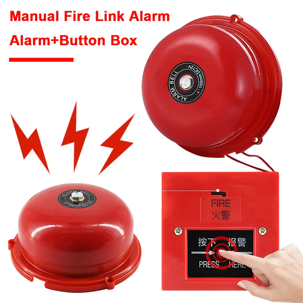 4 Inch Manual Call Point Fire Alarm Resettable Pull Station Metal Fire Control AC 220V Internal Strike Type Electric Bell