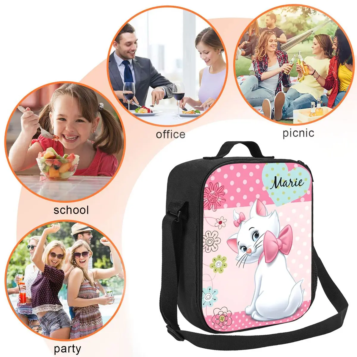 Custom Marie Cat The Aristocats Insulated Lunch Bags for Women Kitten Thermal Cooler Food Bento Box Kids School Children