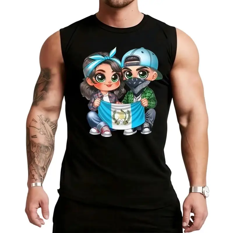 

Sporsity Men Graphic Vest with Guatemala Flag Kids Cartoon Stylish Casual Wear Trendy Fashion Streetwear Graphic Sleeveless Crew