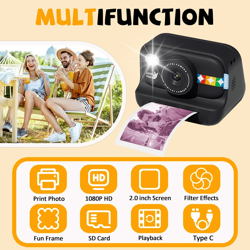 

Color Print Camera for Kids 1080P HD Instant Digital Camera with No Ink Printing, Perfect Birthday, Easter & Christmas