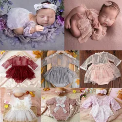 Pasgeboren Fotografie Props Tule Jurk Baby Meisjes Studio Foto Schieten Accessoires Kant Rok Romper Kostuums Fotografia Kleding