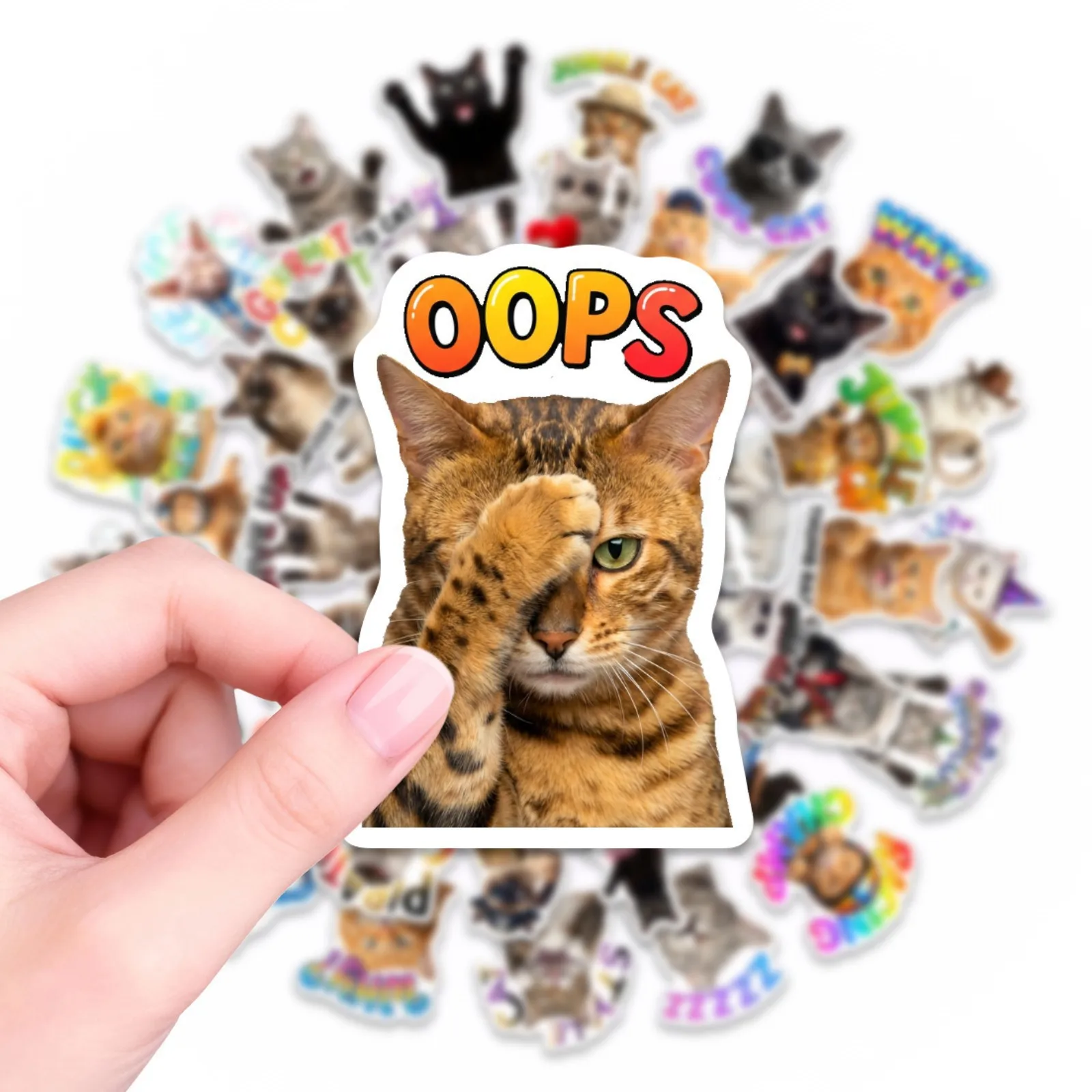 50 Pcs Funny Cat Meme Stickers, Unique Goofy Decals for Luggage, Phone Cases, Laptops & Water Bottles