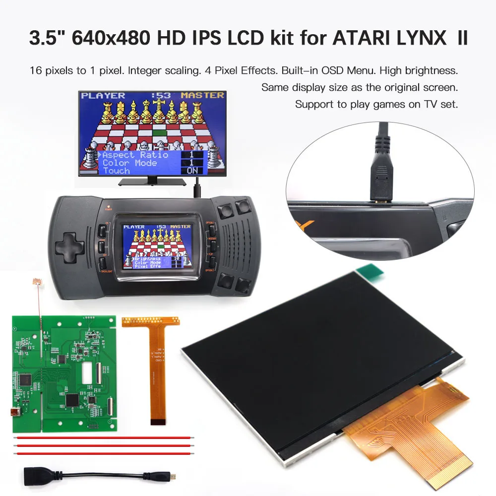 

Hight Light 3.5" 640x480 Retro Pixel HD IPS LCD Screen For for ATARI LYNX Ⅱ And 720P HDMI-Compatible For ATARI LYNX 2 Screen