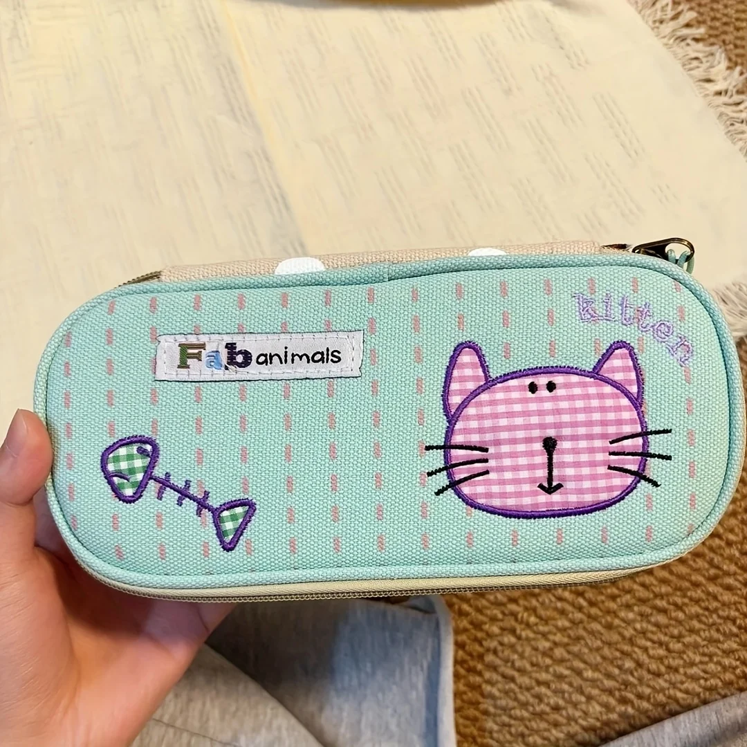 Large Cat-Shaped Pencil Case That Can Hold 40 Pens/Pencils - Cute Kitten Design with Puncture-Resistant Inner Pocket, Marker Pen Storage Bag, Office Supplies - Multi-Color Cat Stationery Storage Bag