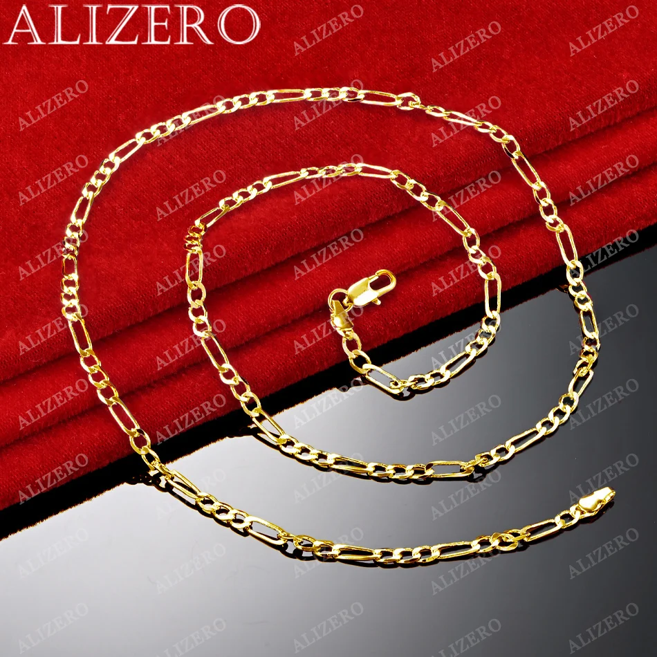 ALIZERO 18K Gold Necklace 16-30 Inch 4mm Figaro Chain Necklaces For Women Man Fine Jewelry Wholesale Personality Fashion Trend