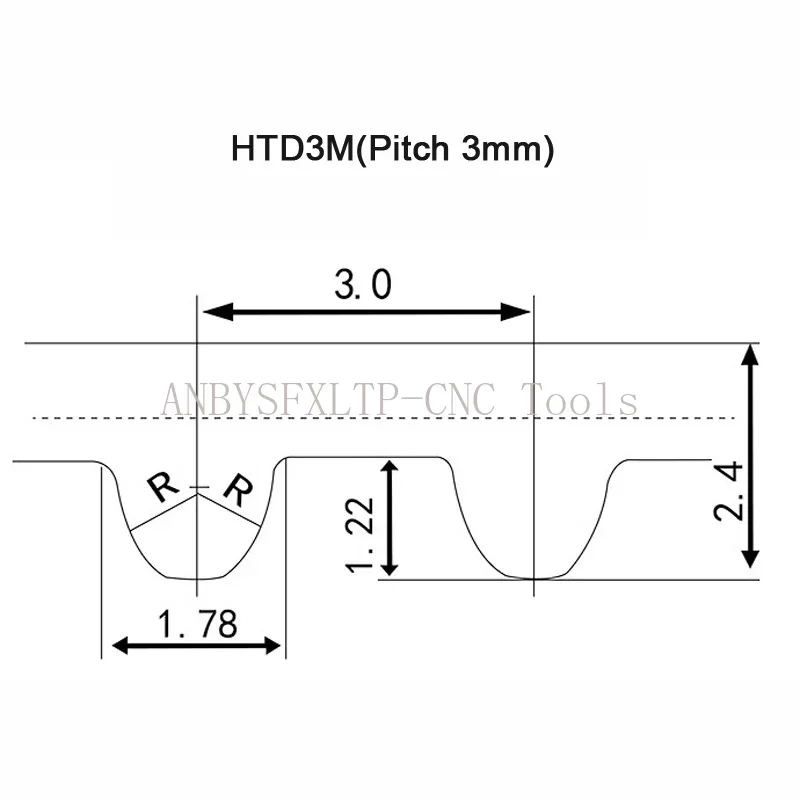 HTD-Courroie de Synchronisation en Caoutchouc à Boucle Fermée, Largeur 6/9/10/15/20mm, Pas de 3mm, Périmètre 345/348/351/354/357mm, 3m