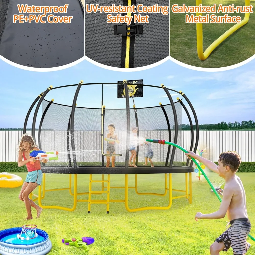 16FT Pumpkin Trampoline with Basketball Hoop, Recreational Trampoline with Balance Bar, Enclosure Net and Galvanized Steel Frame image 4