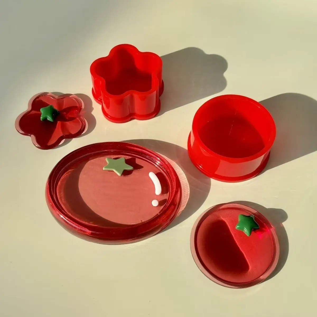 Showa Style Tomato Fire Red Ancient Epoxy Storage Box Plate Tomato Festive Ornament Ins Finished Desktop Gift Room Decoration
