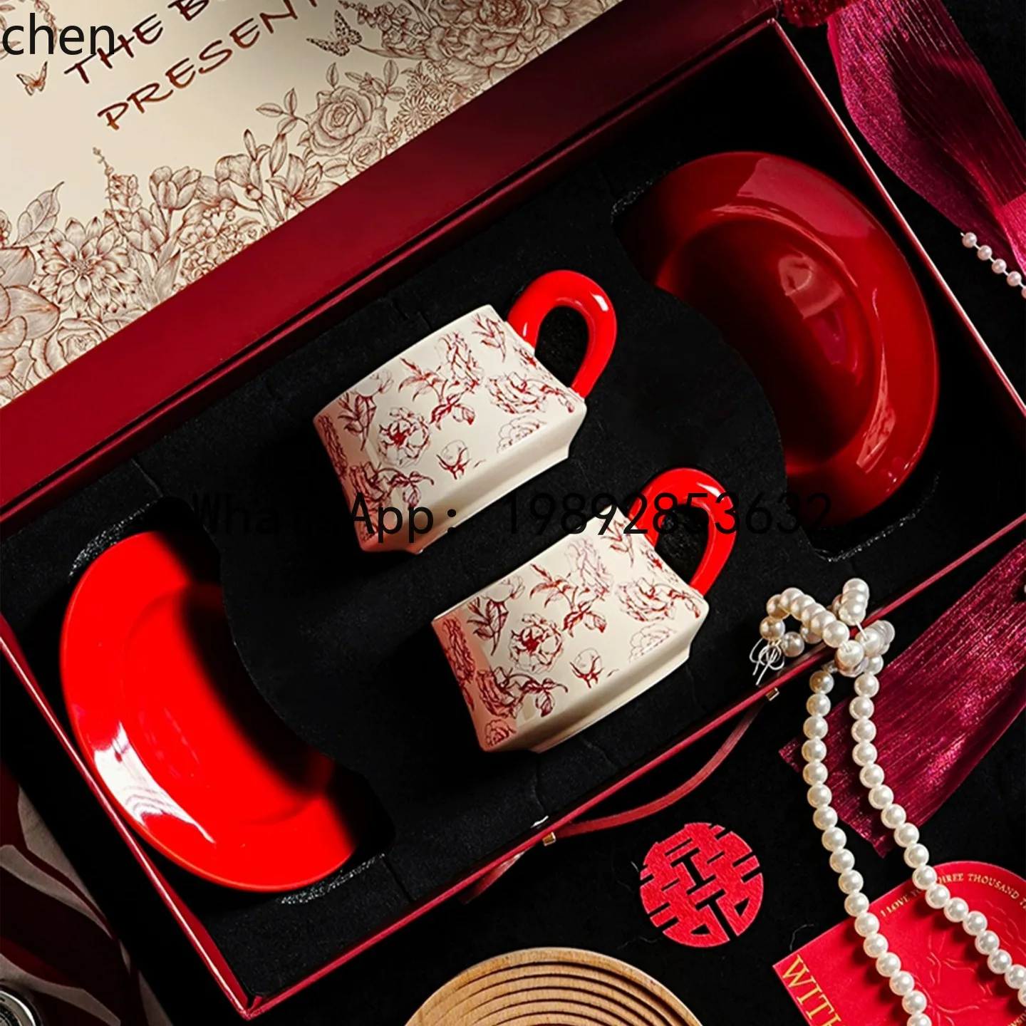 

ZZ coffee cup and saucer set, high-end exquisite floral ceramic cup and saucer, a pair of wedding gifts