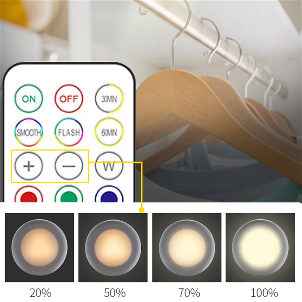 ضوء RGB ملون تحت الكابين، ضوء LED لاسلكي، جهاز تحكم عن بعد، 12 لونًا يعمل باللمس، ضوء ليلي قابل للتعتيم لعداد خزانة المطبخ