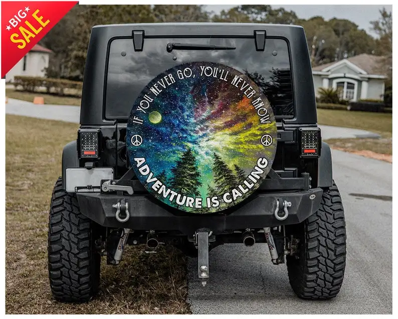 Tire cover, Adventure Is Calling, Nature, Galaxy Tire Covers Gift for her, Spare Tire Cover For Car Car Accessories, Spare Tire