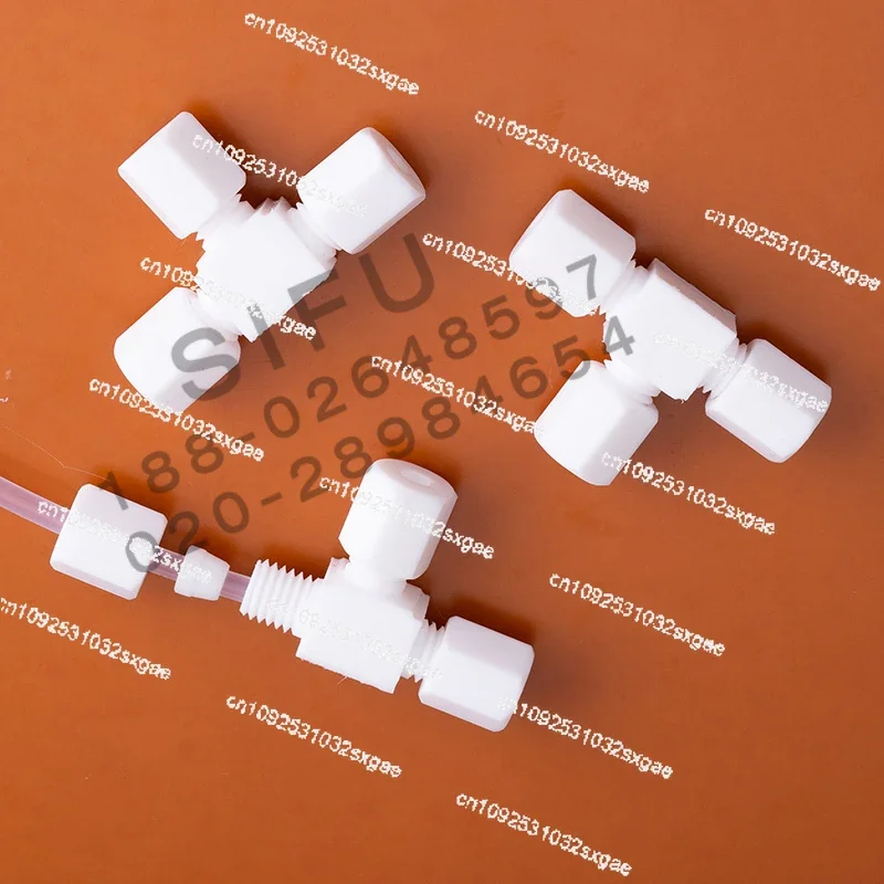 Conector en T roscado de PTFE, 3/4", 6/8", 10 mm, conector de tubería de PTFE/teflón, resistente a productos químicos, de alta calidad