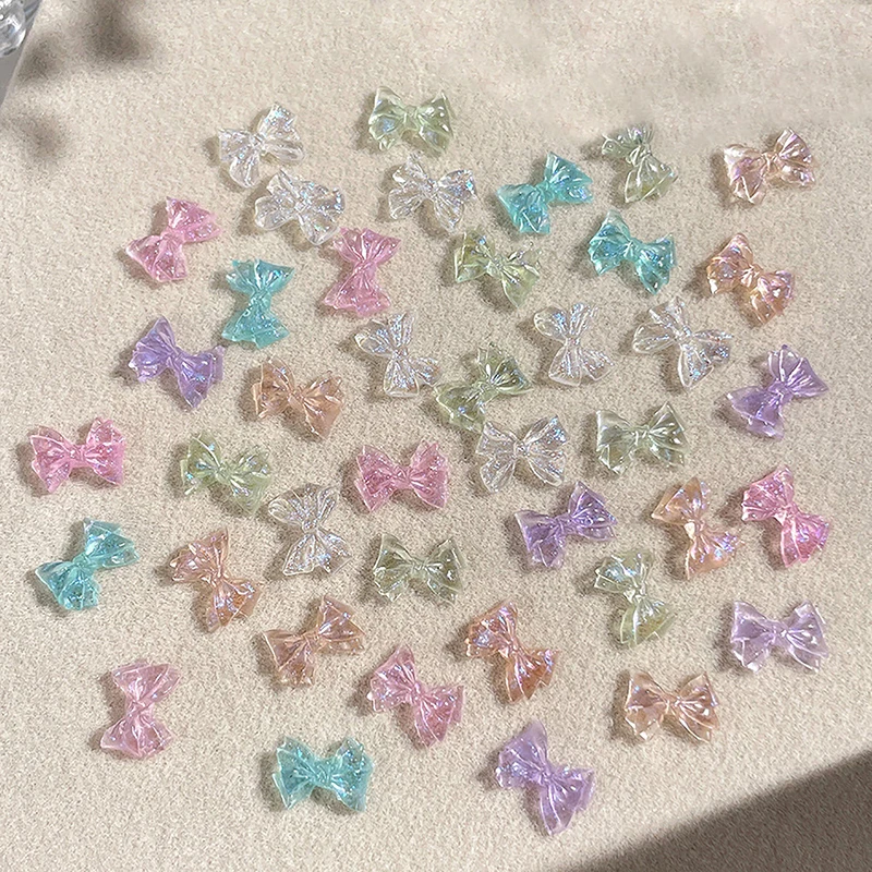 10pcs 3D Ice Jelly Bow Nail Art Charms Resin Jewelry Women Nail Charms Bowknot Nail Rhinestones Manicure Decoration Salon DIY