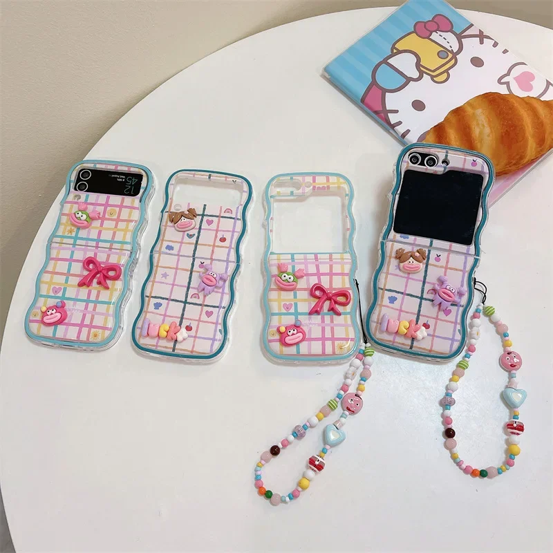 Color Lattice Funny Decoration Phone Case for Samsung Galaxy ZFlip6 4 3 Hard Cover for ZFlip5 Flip3 Zflip4 Solid Shell Bracket