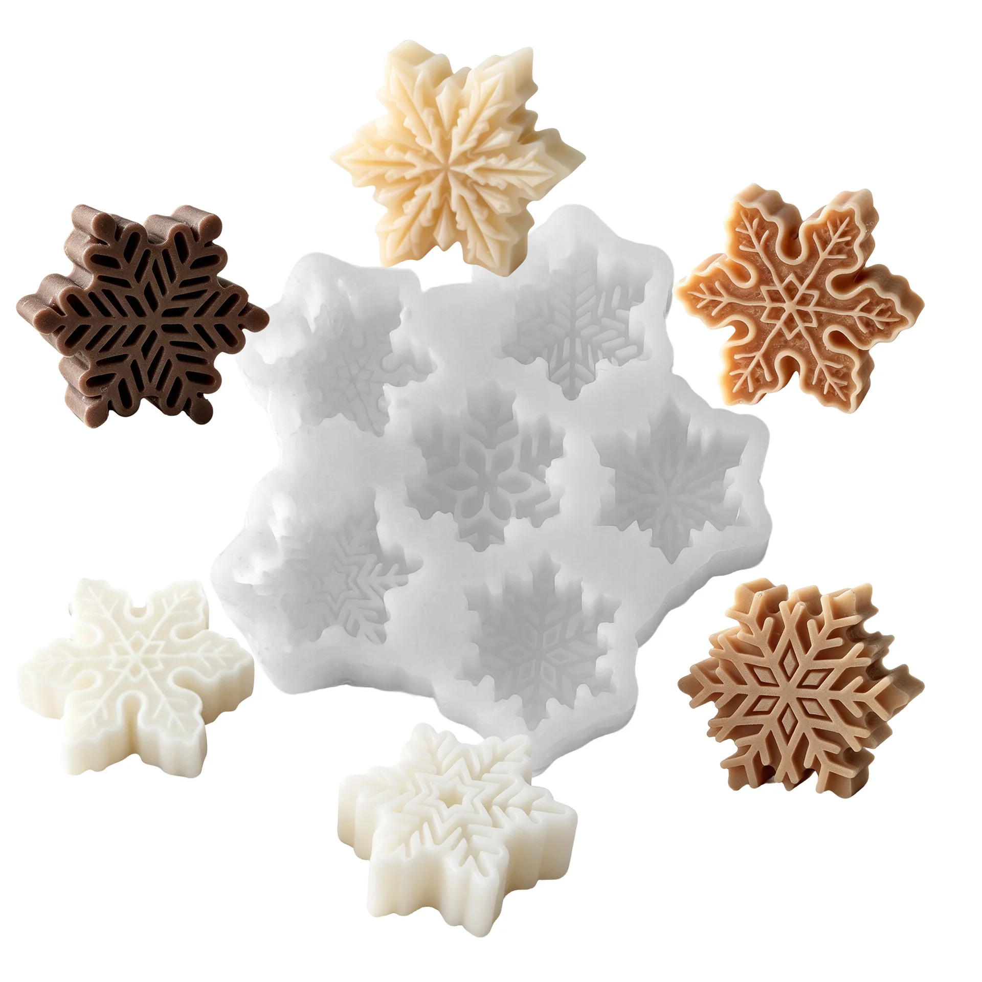 DIY 6-Fach Schneeflocken-Silikonform - Winter-Weihnachts-Kerzen-, Seifen- und Gips-Gießform - Heim- und Partydekoration – Detail 6