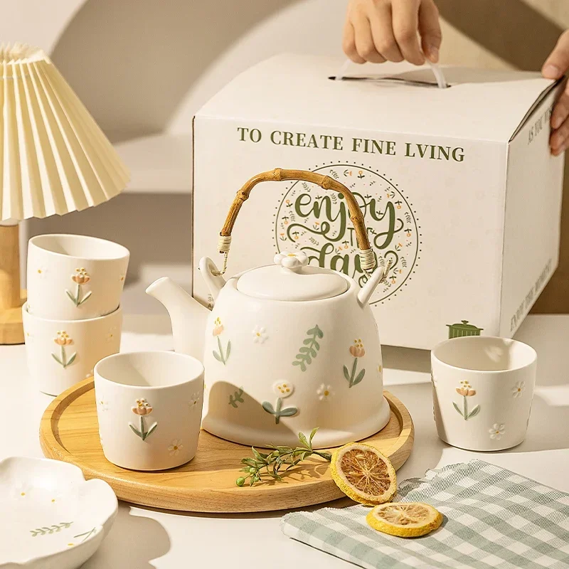 

Small daisy brewing teapot set brewing teapot new wedding gift souvenir tea set gift box