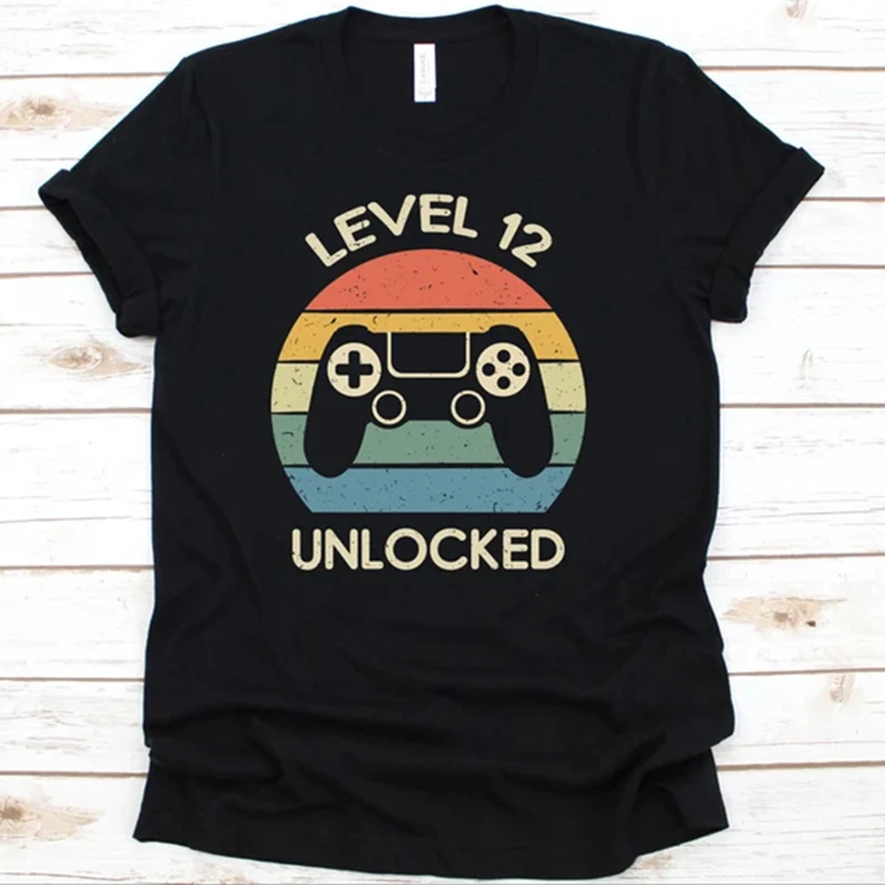 Image of 5-20 Years Birthday Gift T-shirt Men Women Life Funny Game Short Sleeve Solid Tshirts Rainbow Stripe Simple Fashion Children Tee