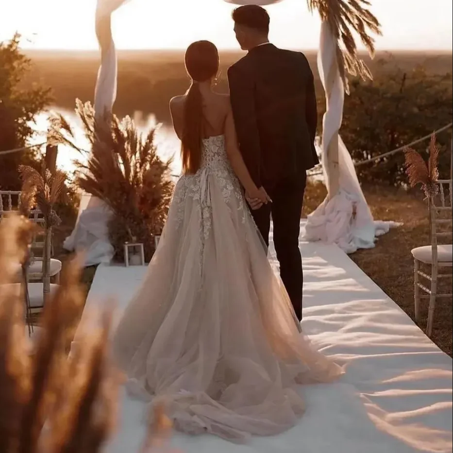 شاطئ بوهو فستان الزفاف للعروس حبيبته العنق المتدرج تول زي العرائس مثير عالية سبليت مطرز الدانتيل للزواج ل Af