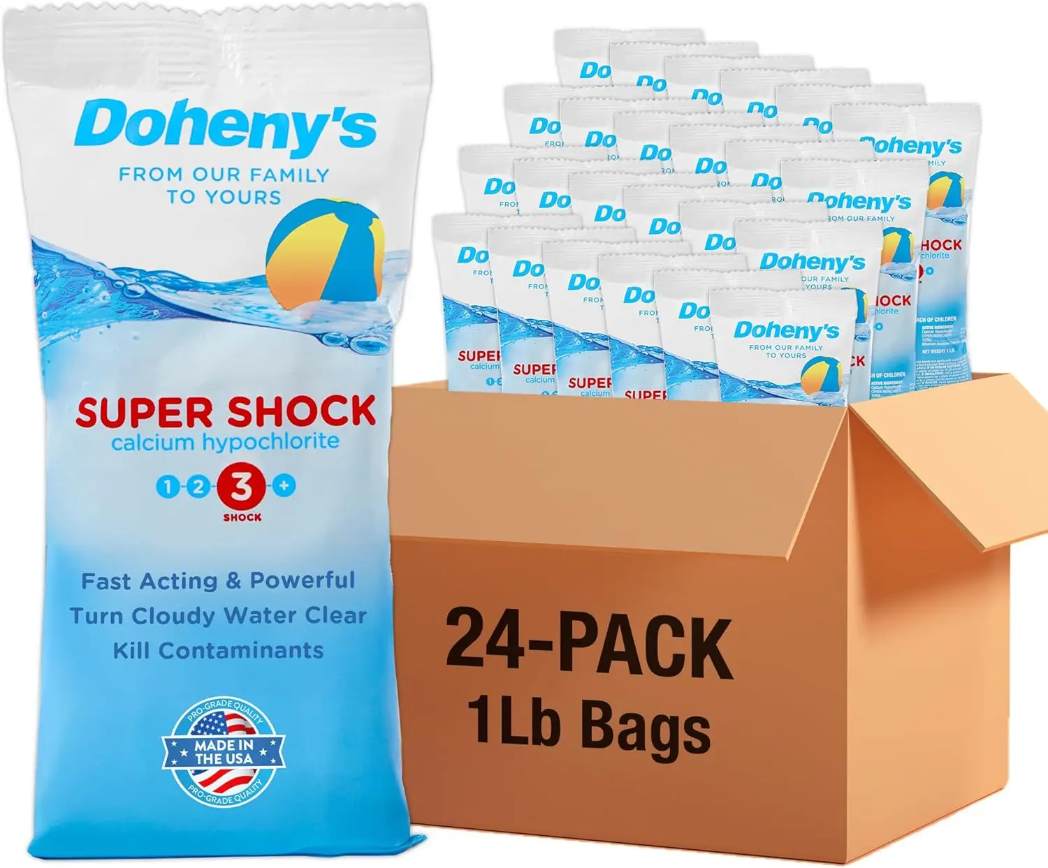 Super Pool Shock de Doheny | Cloro de Grado Profesional, de Disolución Rápida y Acción Rápida, 68% Cal-Hipo Granular para Piscinas | 24 x 1 libra