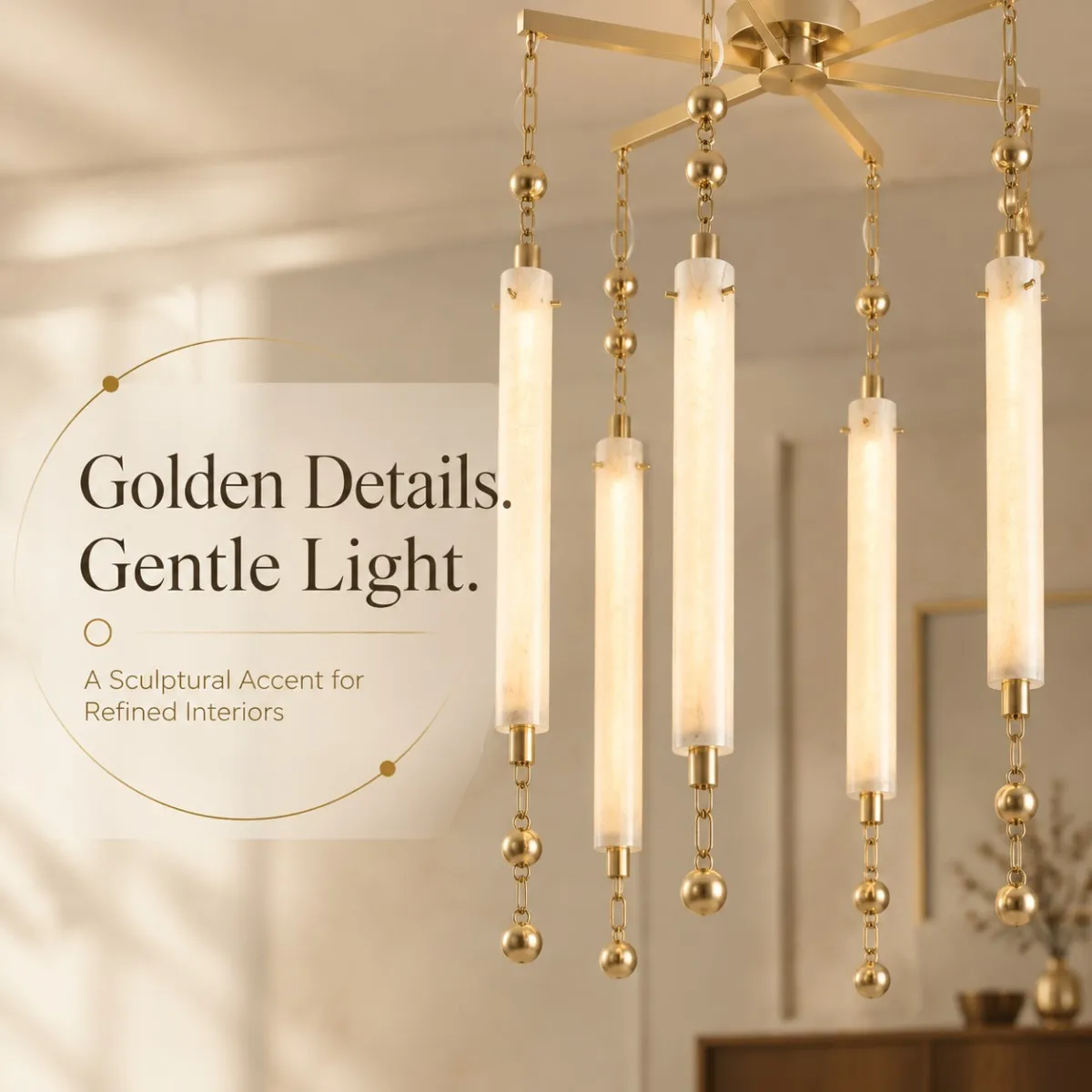 Modern Luxury 2026 Gold Brass 6 Light Alabaster Tube Chandelier Staggered Cylinder Pendant Lamp for Villa Living Room Decor