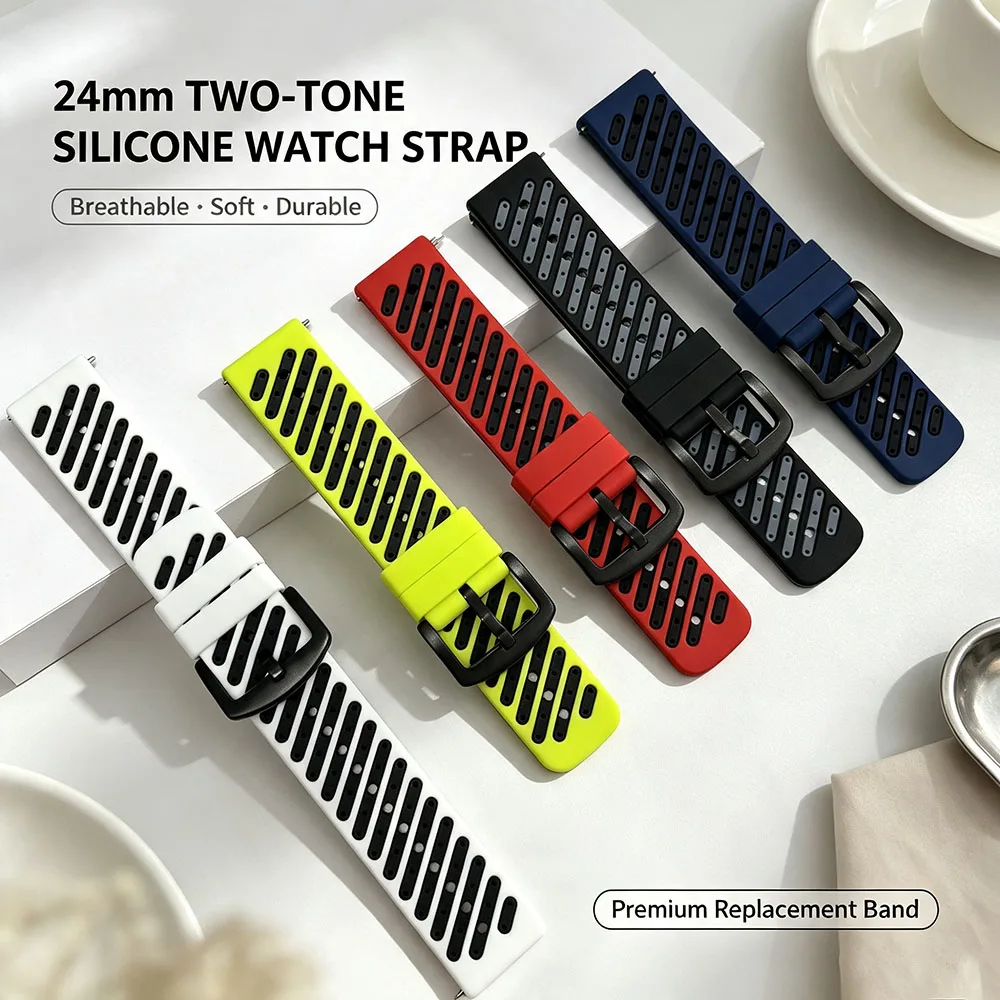 Image of Atmungsaktives Sportuhrenarmband mit Luftlöchern, 24 mm zweifarbiges Schnellverschluss-Silikon-Ersatzarmband, für Suunto Watch D5/Spartan Sport/Sport Wrist HR Baro, verstellbares Smartwatch-Armband,