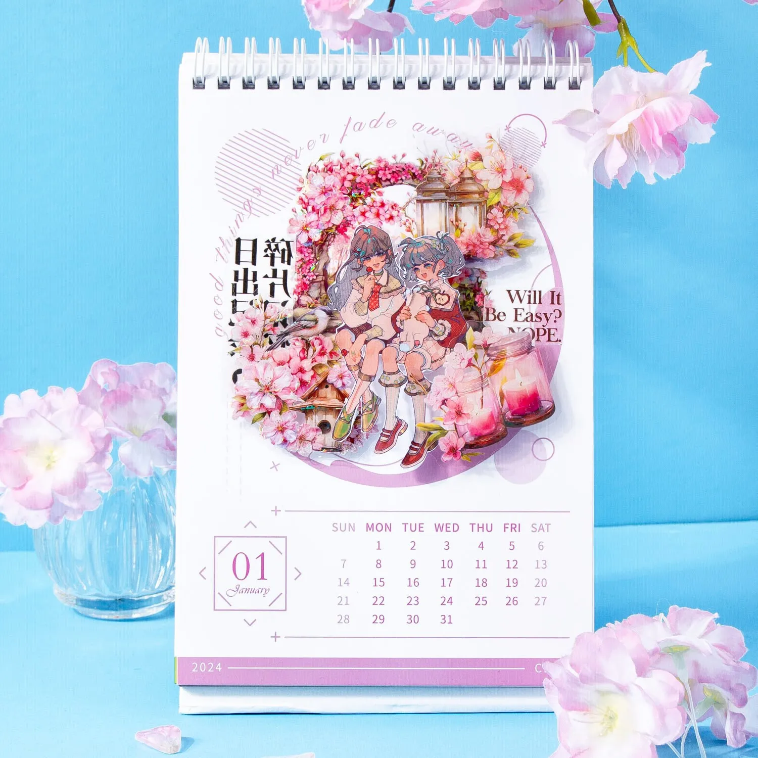 10 buah Set stiker bunga sakura merah muda holografis stiker Glitter Floral tahan air untuk perencana jurnal botol Laptop