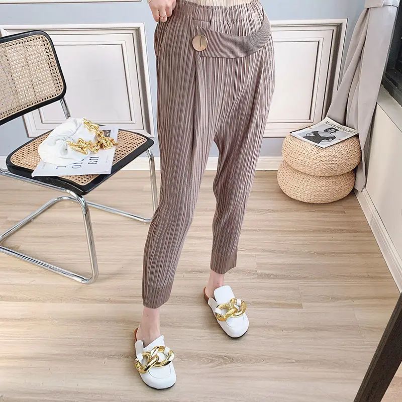 

Pleated harem pants female loose slimming trouser 2023 summer new British style fashion wild casual foot pants female trouser