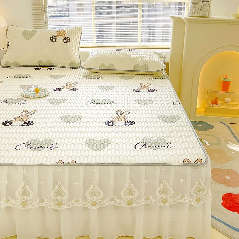 Class A Cartoon Latex Three-Piece Set Of Sleeping Cool Silk Kit Home Bed Skirt Fitted Sheet Summer Mat