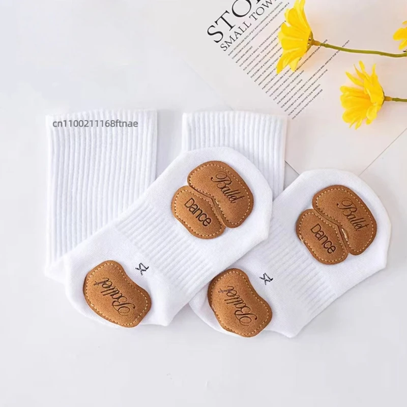 Носки для современных танцев, детские профессиональные носки средней длины для танцев йоги, противоскользящие балетные носки из трех частей для упражнений