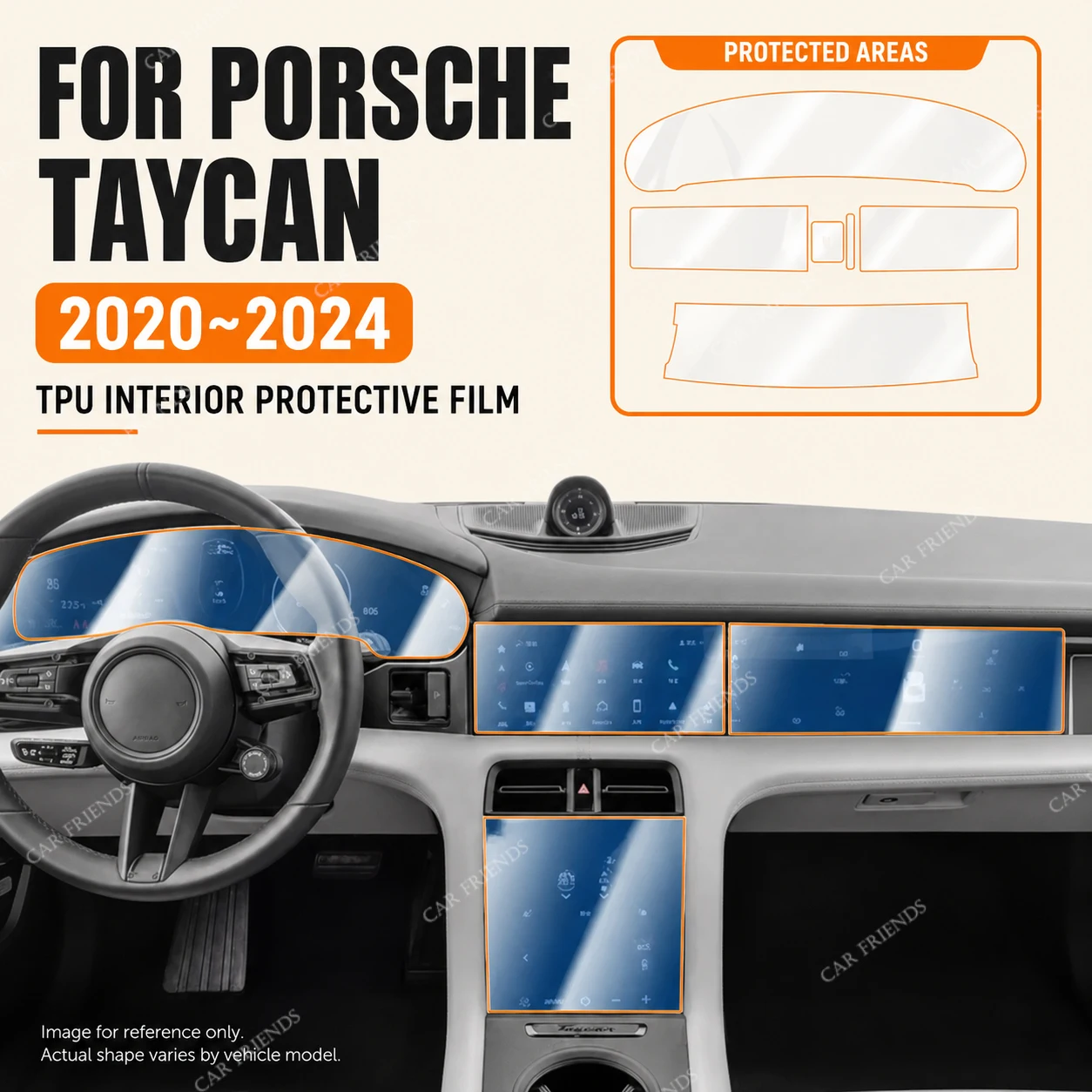 For Porsche Taycan 2020-2024 Transparent TPU Automotive Interior Protective Film Cover - Gearbox Panel & Navigation Screen