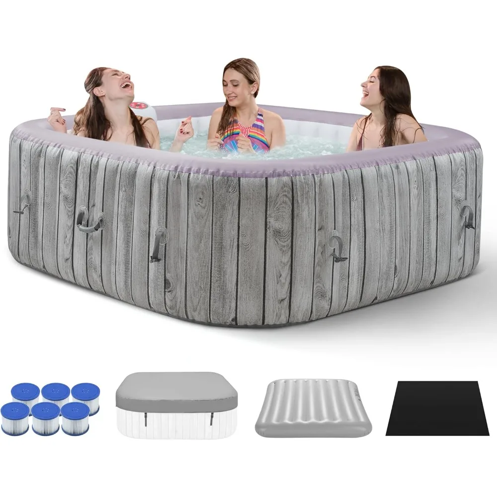 

Inflatable Square Hot Tub Spa Set, Outdoor Bubble Massage Portable Hot Tubs, 4-6 Person Blow up Hot Tub with 130 Soothing Jets,
