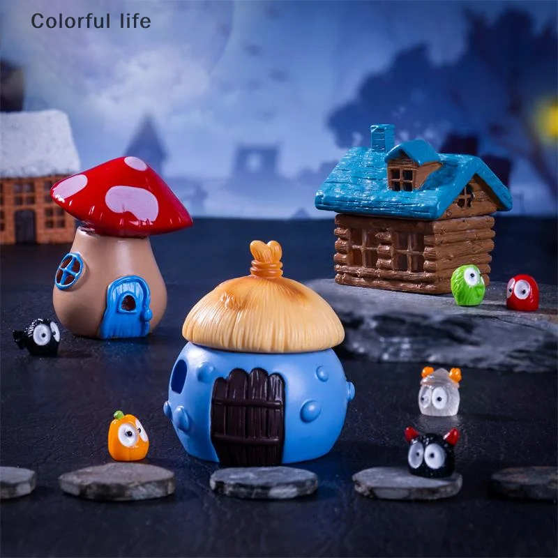 لطيف هالوين متوهجة منزل المشهد الصغير الحلي دمية اللعب ديكور المنزل DIY بها بنفسك الراتنج اكسسوارات الاطفال اللعب منزل هدية #3