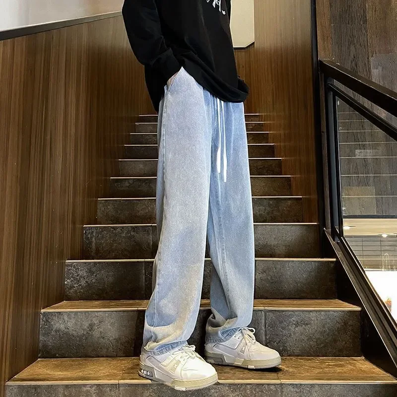 

Spring and Summer New Men Korean Trendy Brand Casual Jeans Fashion Breathable Loose Edition Solid Color Straight Pants