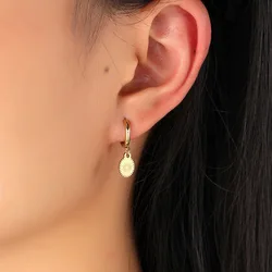 CARLIDANA Stylish Chic 14k Gold Plated Stainless Steel North Star Coin Compass Dangle Hoop Earrings for Ladies Women Jewelry