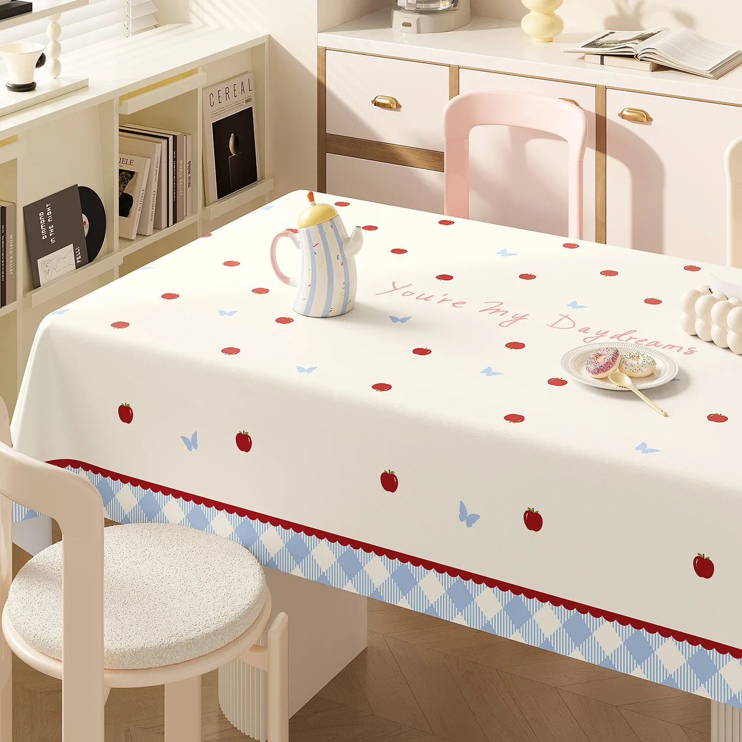 

Cute Red Apple Blue Butterfly Tablecloth Nordic Ins Style Printed Table Cover for Dining Room Kitchen Home Decor Accessories