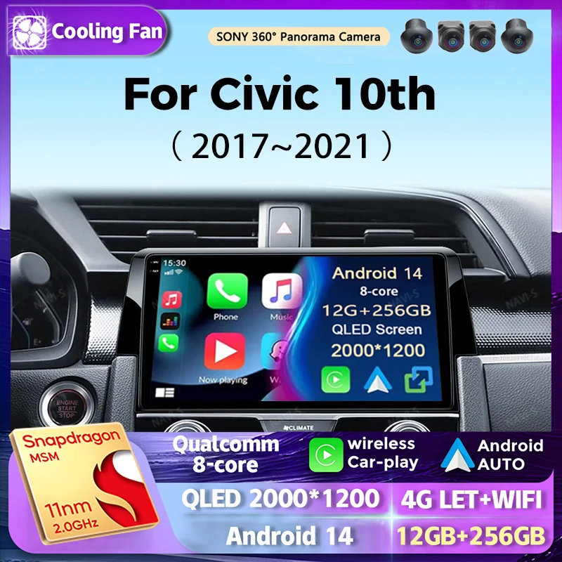 

Android 14 мультимедийный плеер для Honda Civic 10 10 10 2015-2022 автомобильное радио 2k экран навигация GPS Carplay стерео головное устройство