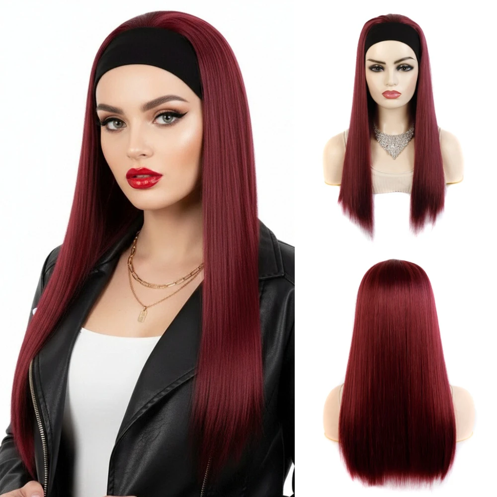 

Европейский и американский женский длинный прямой синтетический парик, модный новый стиль, парик с повязкой на голову для повседневного ношения