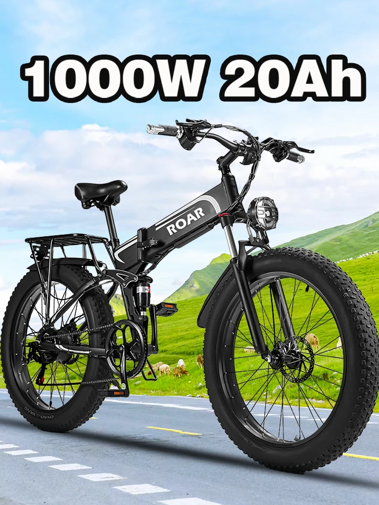 26''x4.0 Electric Bike for Adults 1000W Ebike 48V 20Ah Foldable Fat Tire Electric Bicycles with Dual Shock Absorber Snow Ebike