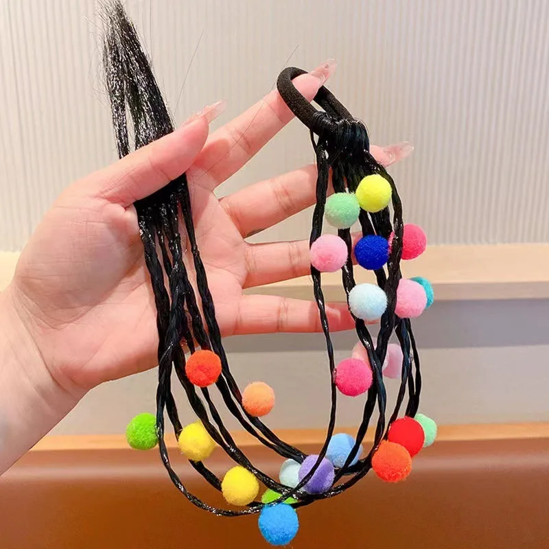 1PC Lovely Girls Color Ball Wigs Ponytail Headbands Rubber Bands Hair Bands Headwear Kids Hair Accessories Hair Ornament