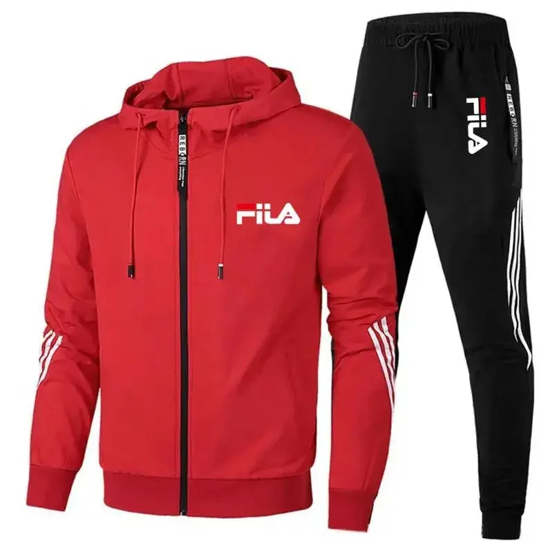 2025 Men's Spring and Fall Outdoor Zipper Jacket + Sweatpants Jogging Set Casual Basketball Fitness Two-piece Set