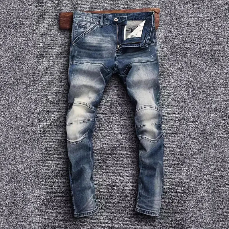 High Street Fashion Men's Jeans Water Washed Elastic Slim Fit Retro Black Split Jeans Designer Hip Hop Brand Pants