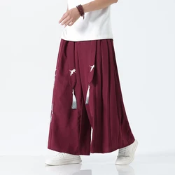 2024 Men Pants Dragon Print Vintage Elastic Waist Loose Joggers Casual Wide Leg Trousers Men Streetwear Retro Leisure Pants