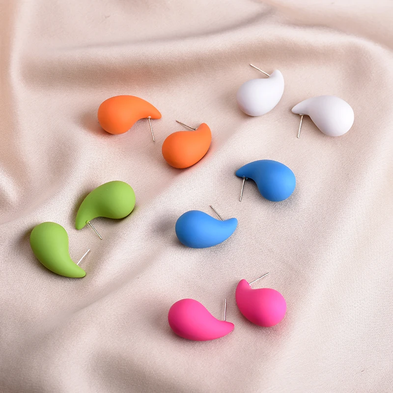 Pendientes de tuerca grandes en forma de lágrima para Mujer y niña, aretes gruesos de acrílico, Azul, Negro, naranja y rojo