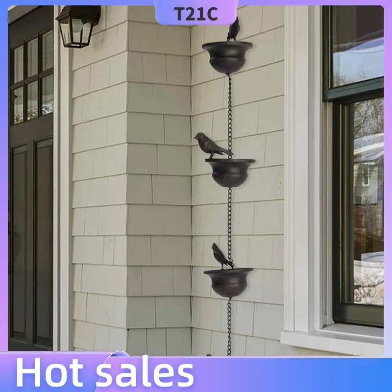 

T21C 6X Rain Chains For Gutters Mobile Birds On Cups Rain Chimes 7.8Ft Rain Chimes With Attached Hanger And Birds