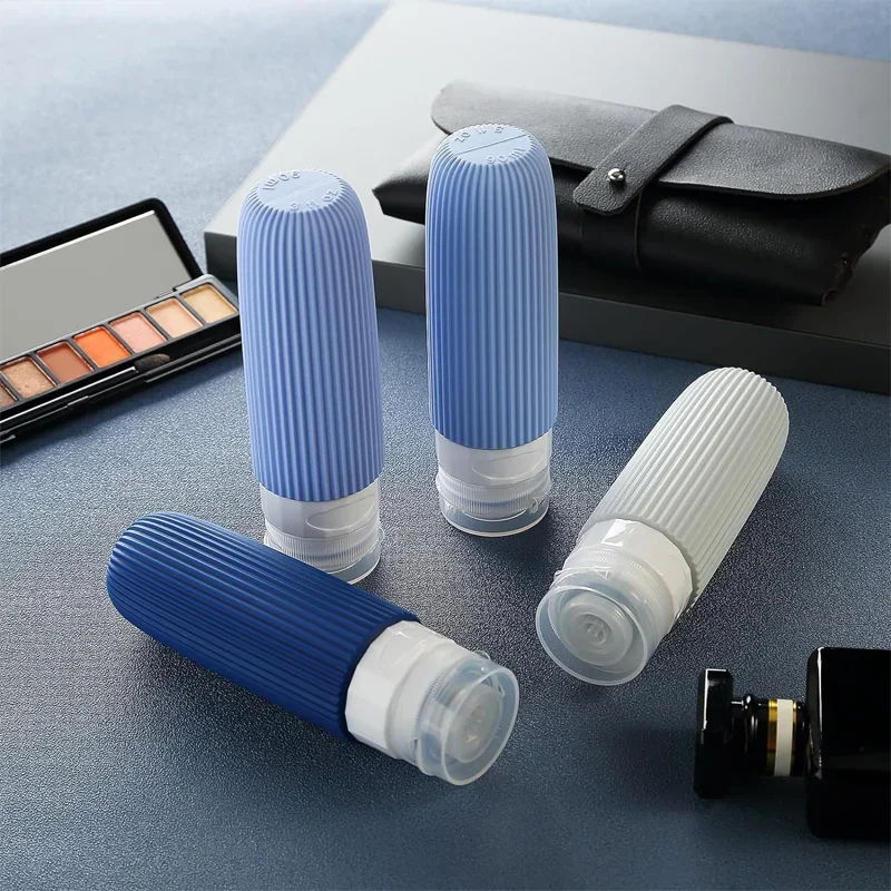 4 pezzi 100ML bottiglie da viaggio in silicone accessori contenitori portatili a prova di perdite senza BPA contenitori di dimensioni comprimibili set di elementi essenziali da viaggio