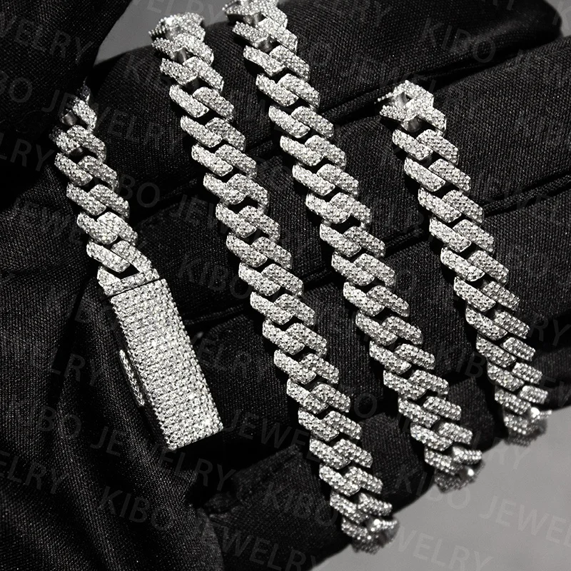 Pass Diamond Tester 8mm 10mm 12mm Width 925 Silver Ice Out Moissanite Diamond Cuban Link Chain for Hip Hop Jewelry